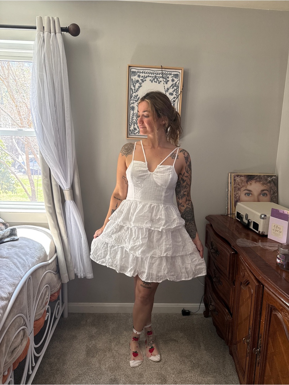 American Eagle Outfitters White Tiered Ruffle Mini Dress